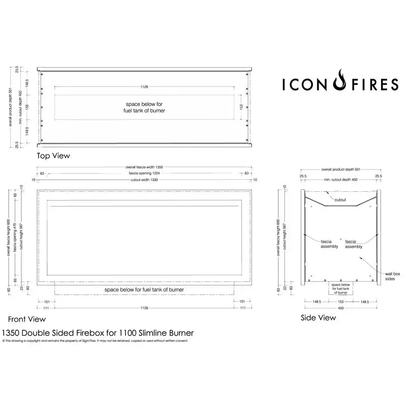 Icon Slimline Firebox FBDS1650 - oceľ