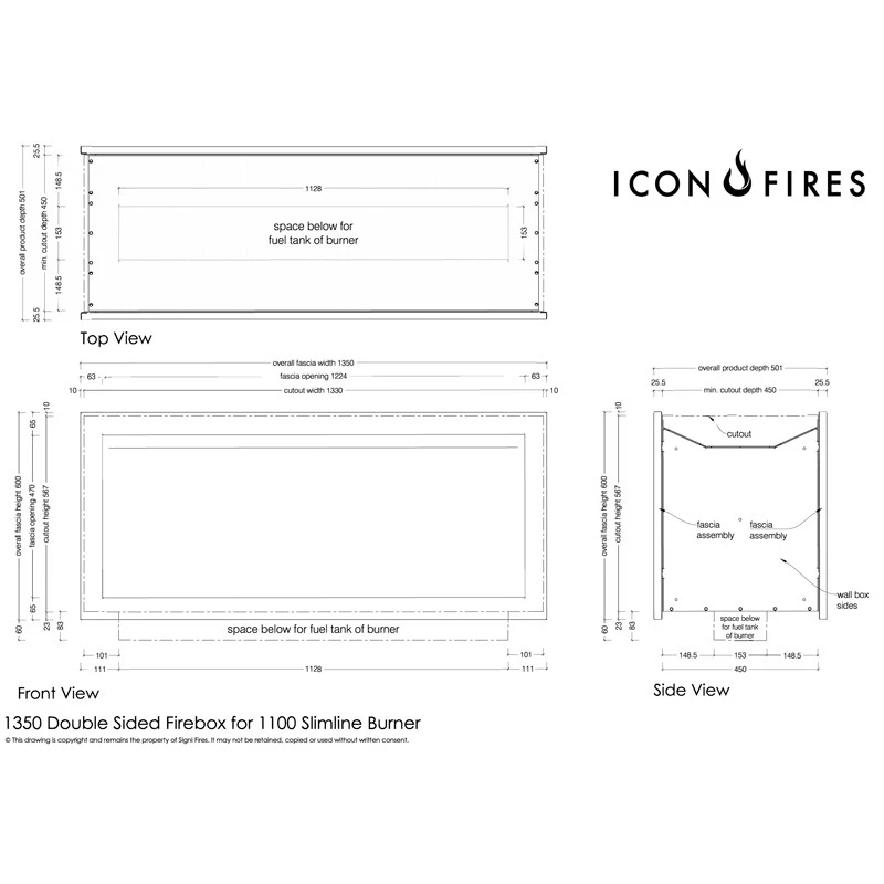 Icon Slimline Firebox SFBDS1350 - oceľ