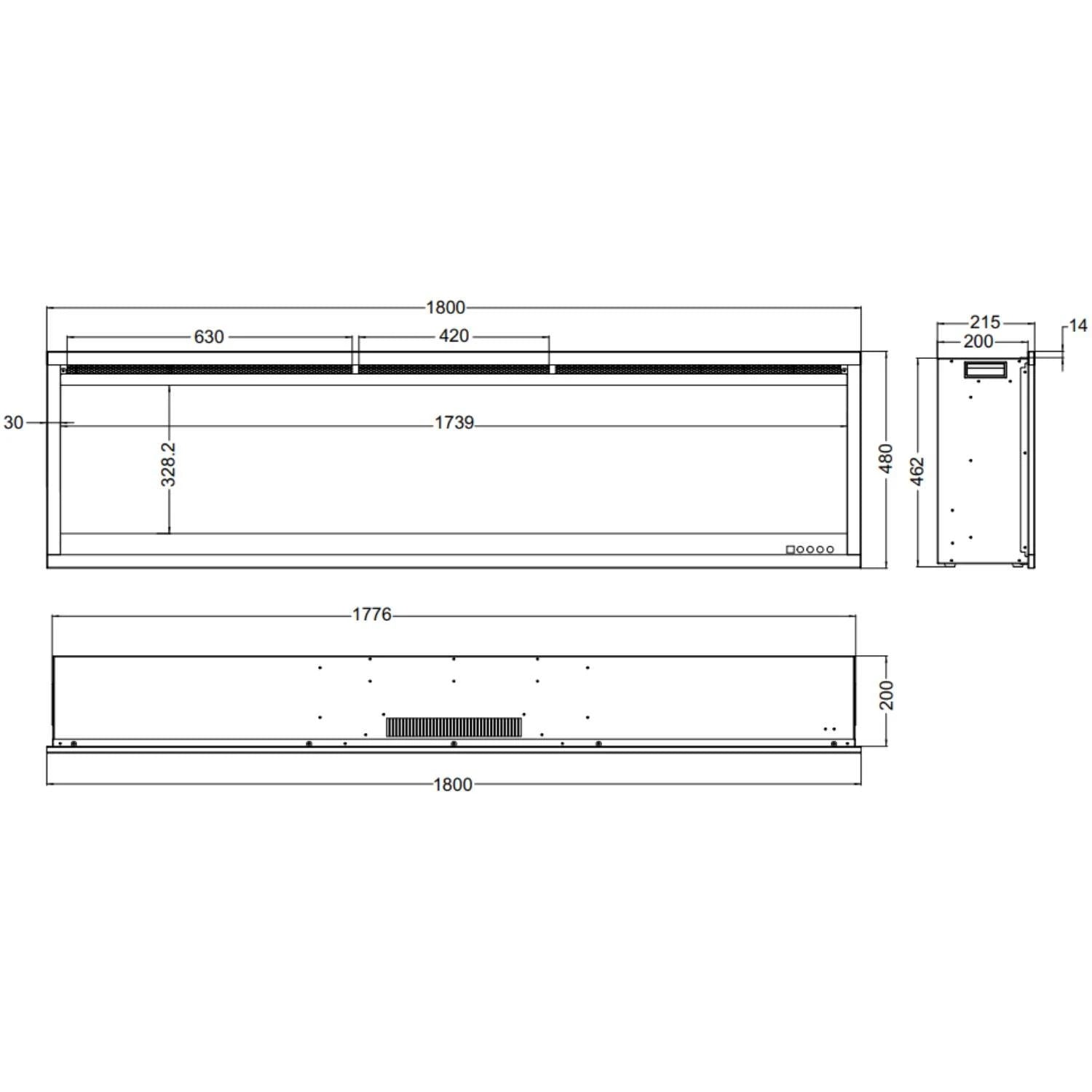 Nástenný elektrický krb Royal Pro – čierny – 180 cm