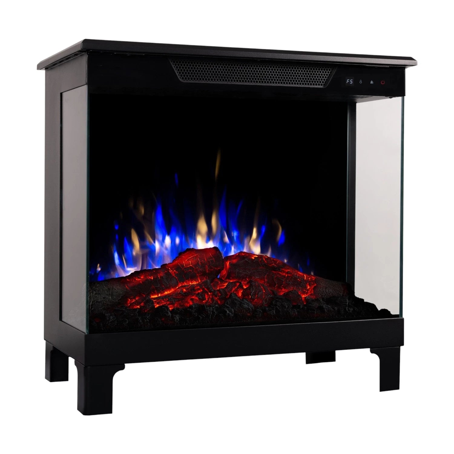 Tower 46 – Freestanding Electric Fireplace with 3-Sided Flame View