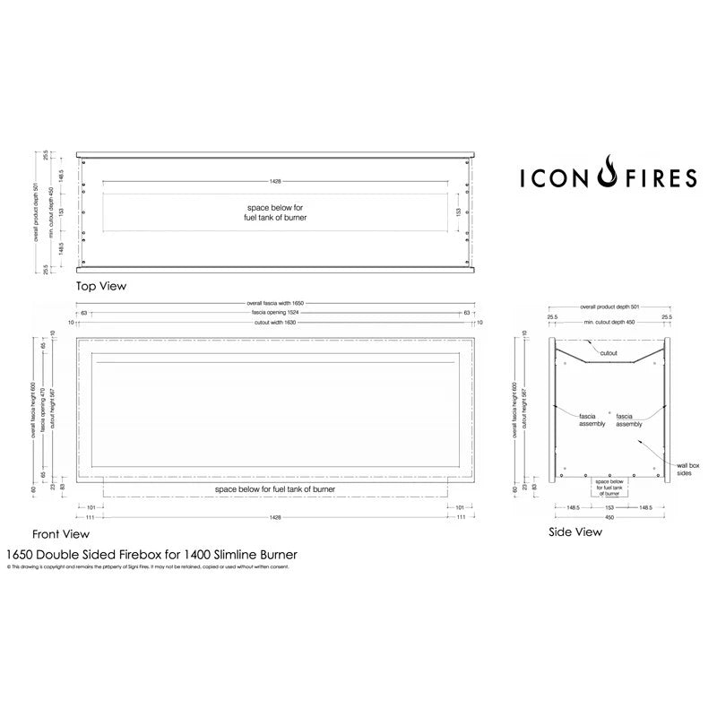 Icon Slimline Firebox FBDS1650 čierny