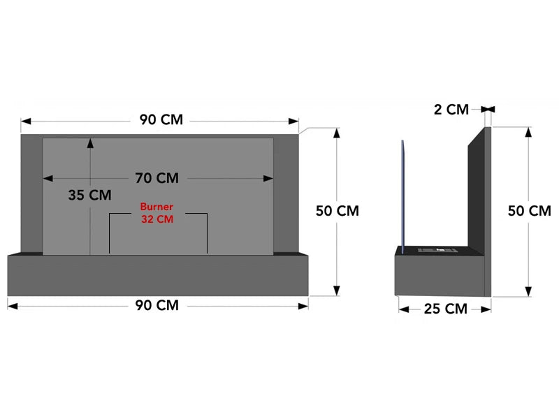 Bioethanol fireplace in stainless steel that can be freestanding or wall mounted.