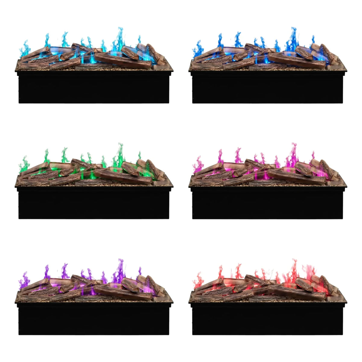 Dimplex Triton 1000 water vapour fireplace colour options: turquoise, blue, green, pink, purple and red flames