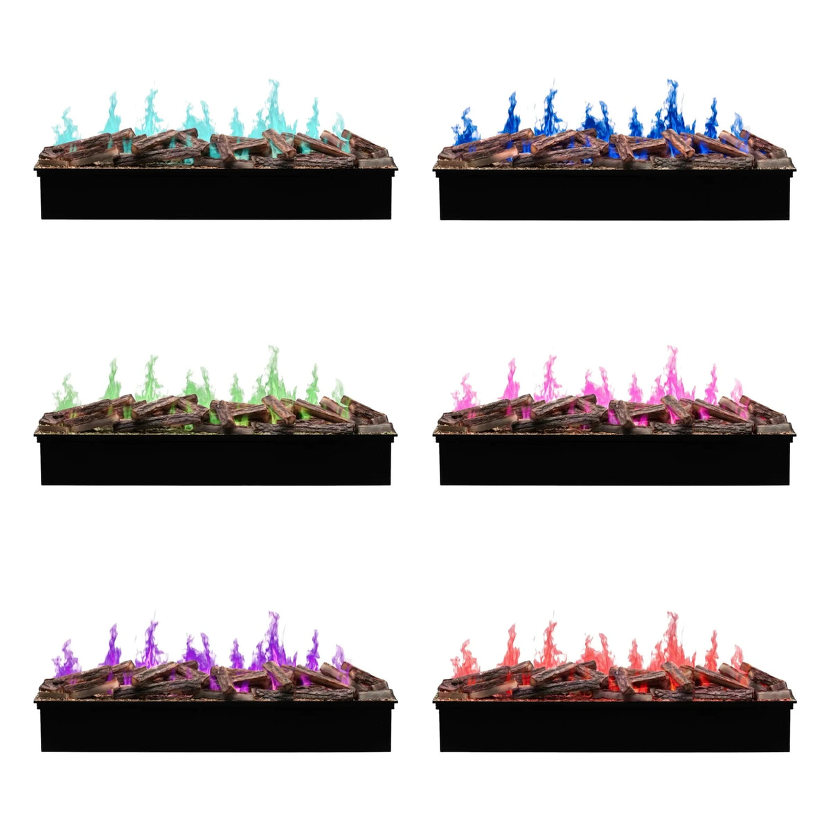 Dimplex Triton 1500 water vapour fireplace colour options: turquoise, blue, green, pink, purple and red flames
