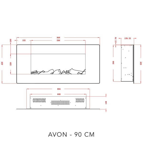 Albion 90 cm nástenný elektrický krb – čierny