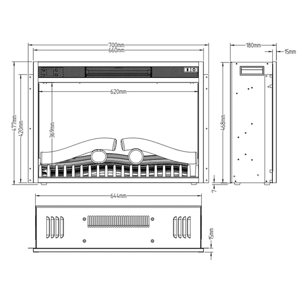 LED Klasický elektrický krb vstavaný – 67 cm