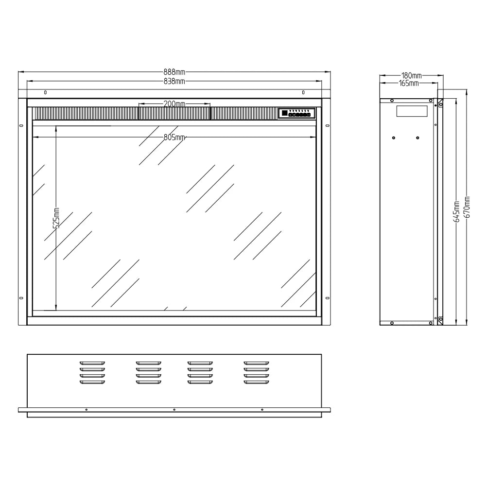 LED vstavaný klasický elektrický krb – 89 cm