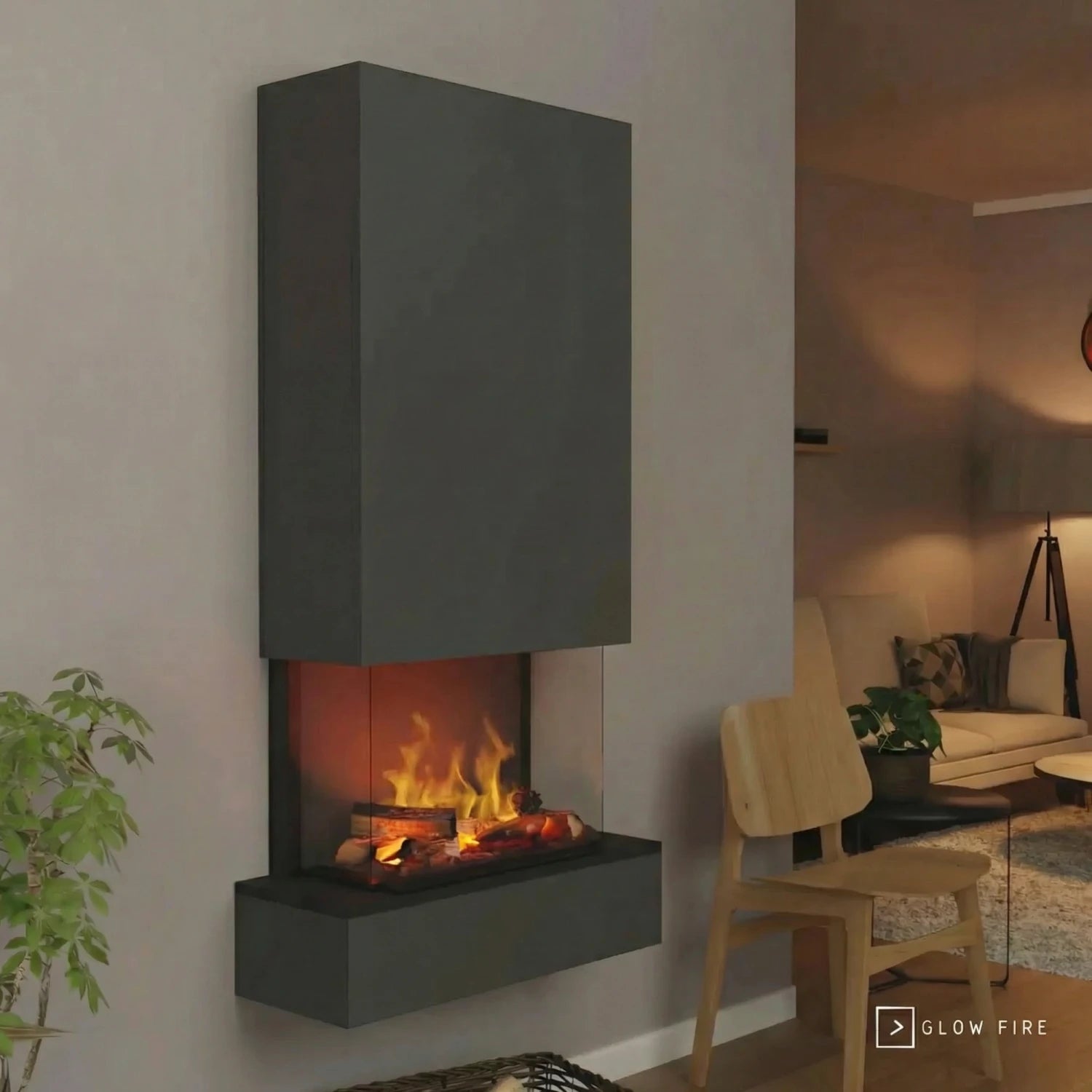 Hölderlin Tall Grey - OMC 600 | Nástenný krb na vodnú paru