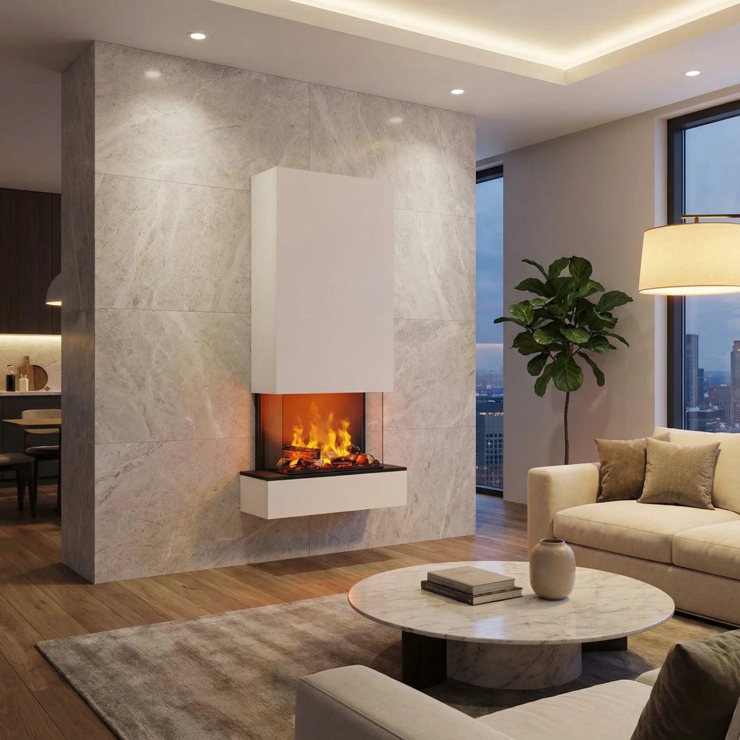 Hölderlin Tall White OMC 600 – Nástenný krb na vodnú paru