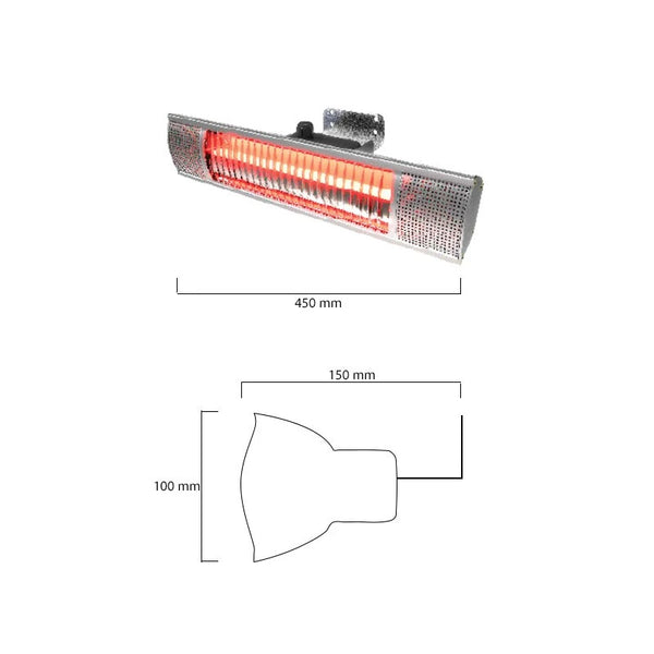 Nástenný ohrievač na terasu 1500 W, GT, 51 cm
