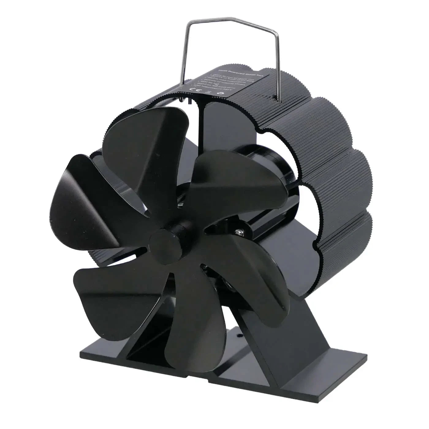 Čierny ventilátor na kachle poháňaný teplom – 6 lopatiek | oceľ
