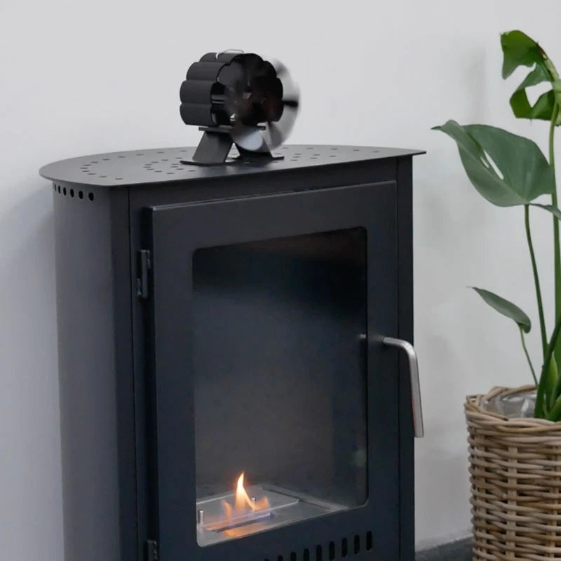 Čierny ventilátor na kachle poháňaný teplom – 6 lopatiek | oceľ