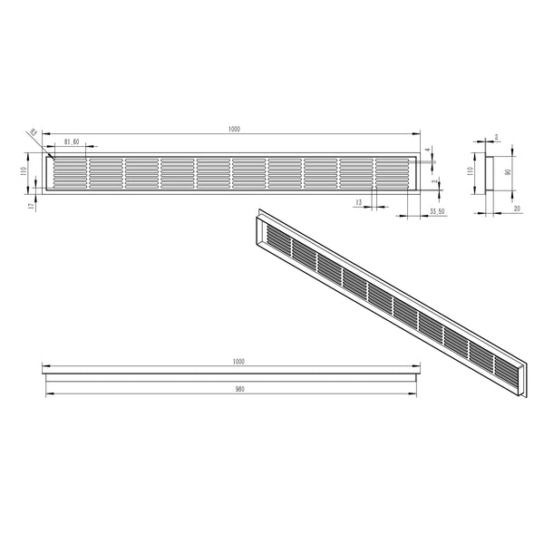Ventilačná mriežka biela – 100×11 cm – 420 cm²
