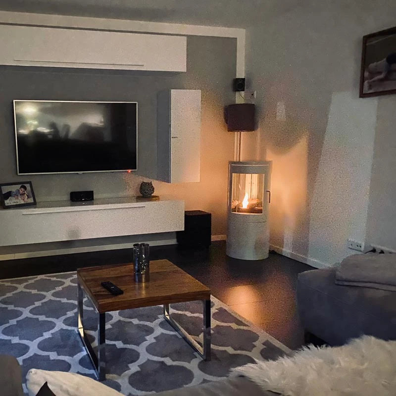 Bio Wood Stove in White with 360 Flameview